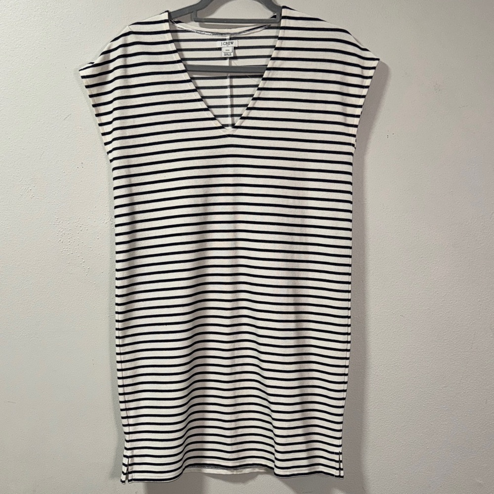 J. Crew Navy and White Striped V-Neck Sleeveless dress preppy casual vacay 6105